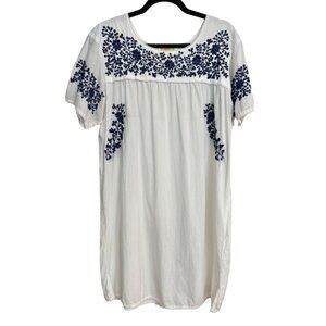 Roberta Roller Rabbit Embroidered Dress White & Blue Size Large